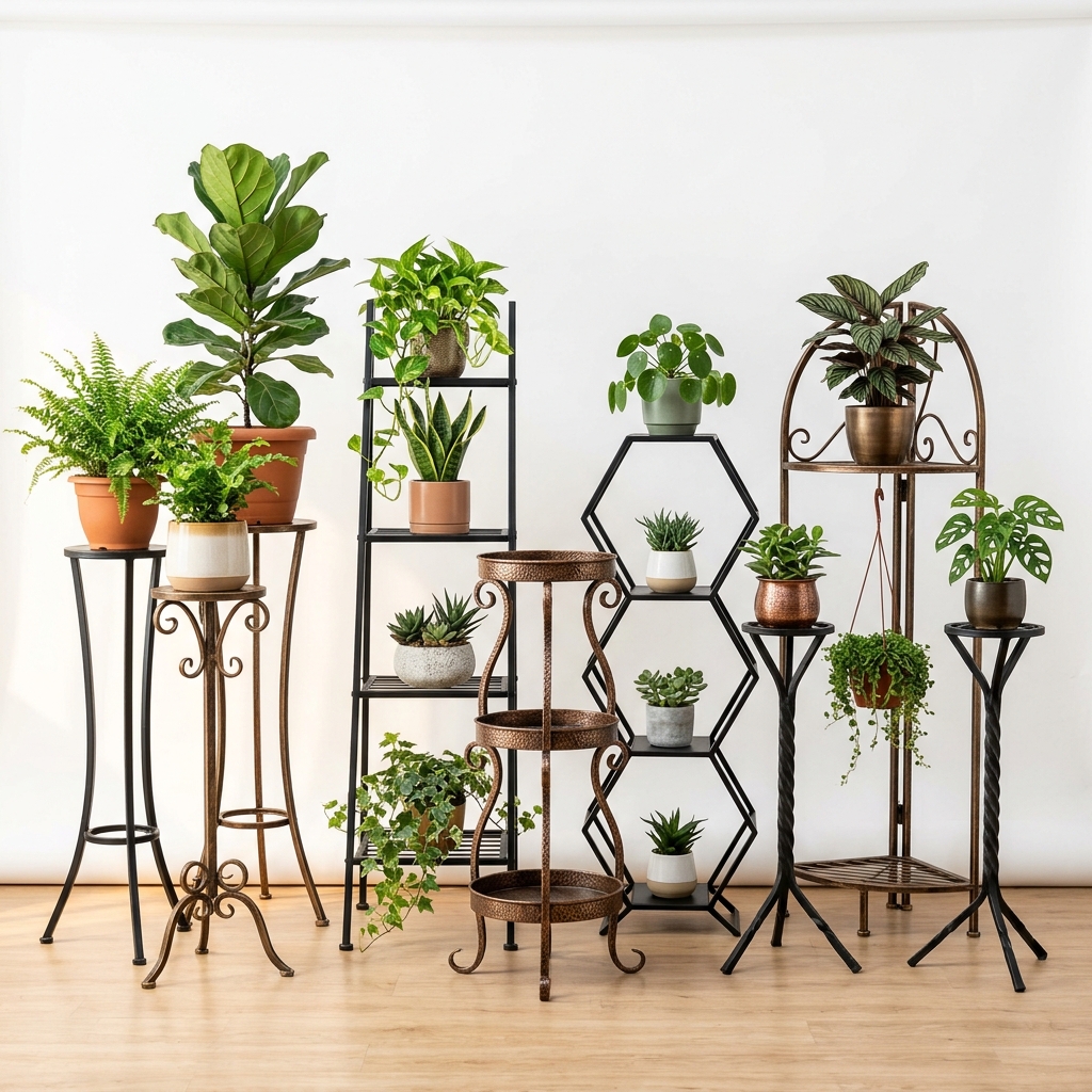 Plant Stands — wrought iron and metal plant display stands