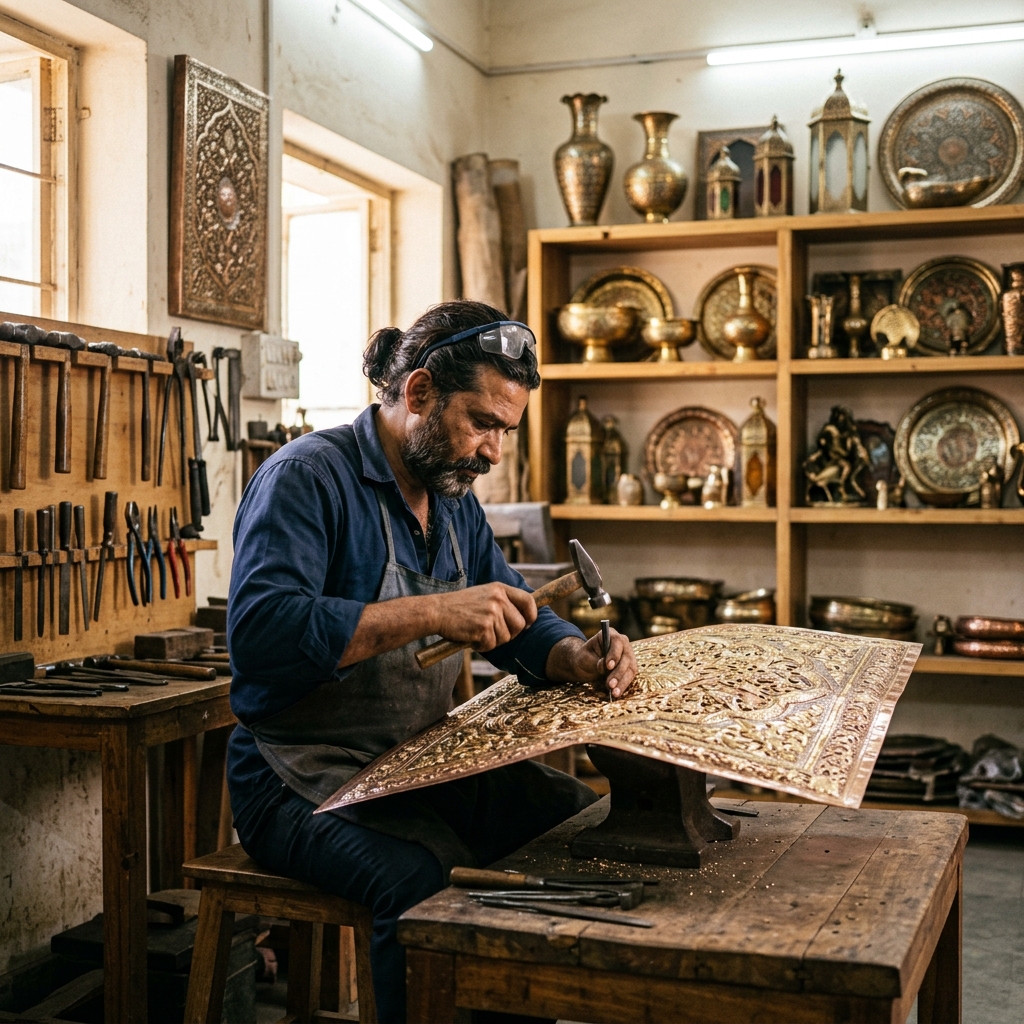 Bizba India artisan craftsman at work in manufacturing facility
