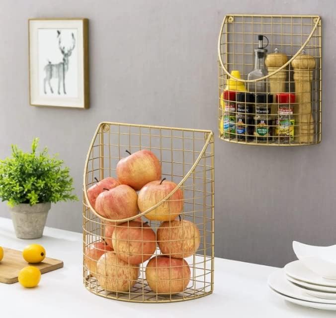  Vintage Gold color Tone Metal Wire Wall Mounted or Tabletop Storage Organizer Baskets,