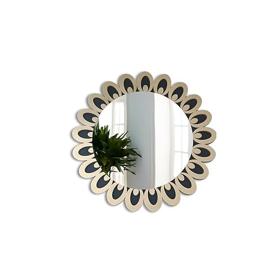 Gold Petal Shaped Wall Mirror - Decorative Sunburst Flower Mirror for Living Room Decor