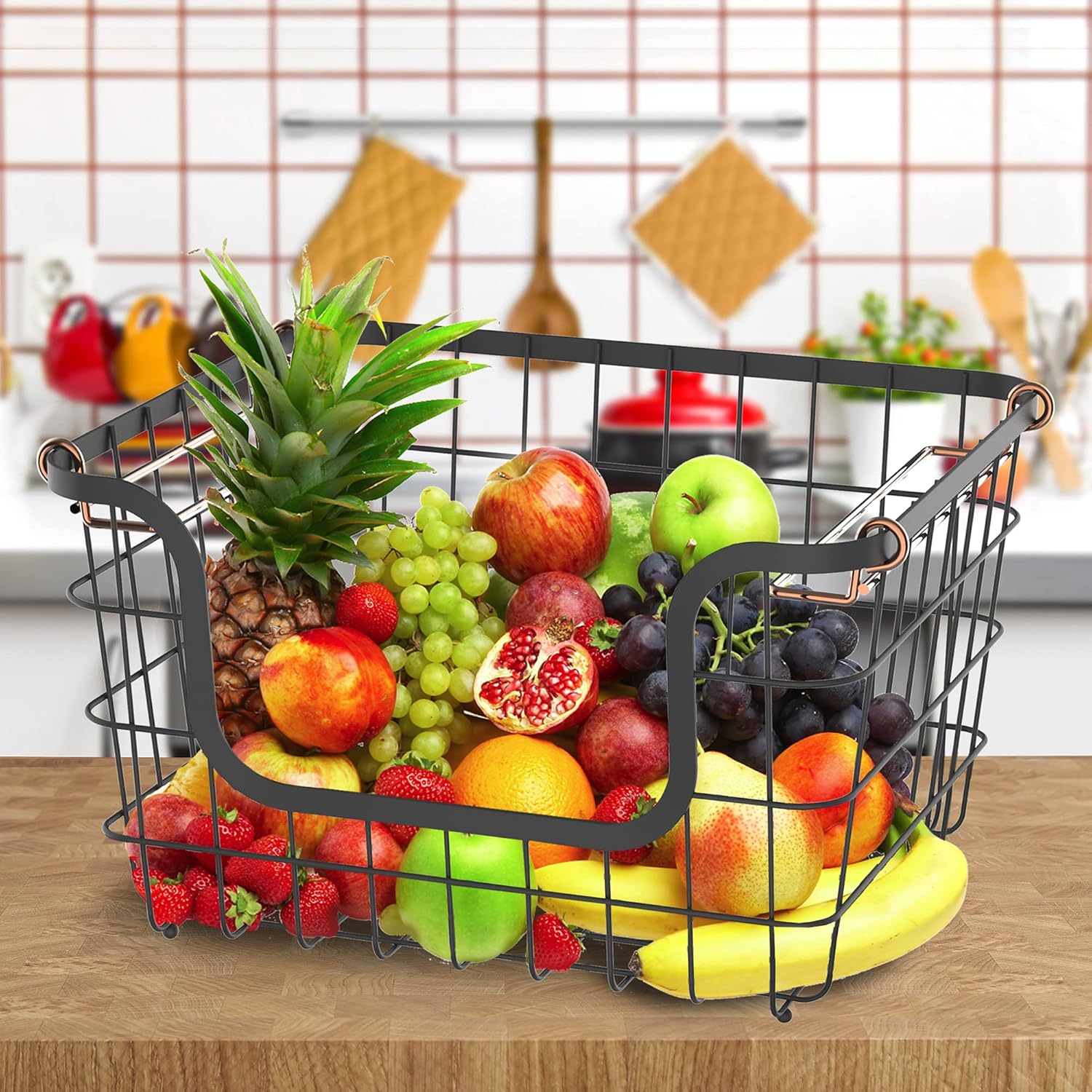 Large Metal Wire Fruit Storage Basket for Kitchen – Heavy Duty Multipurpose Storage Organizer for Fruits, Vegetables & Household Items