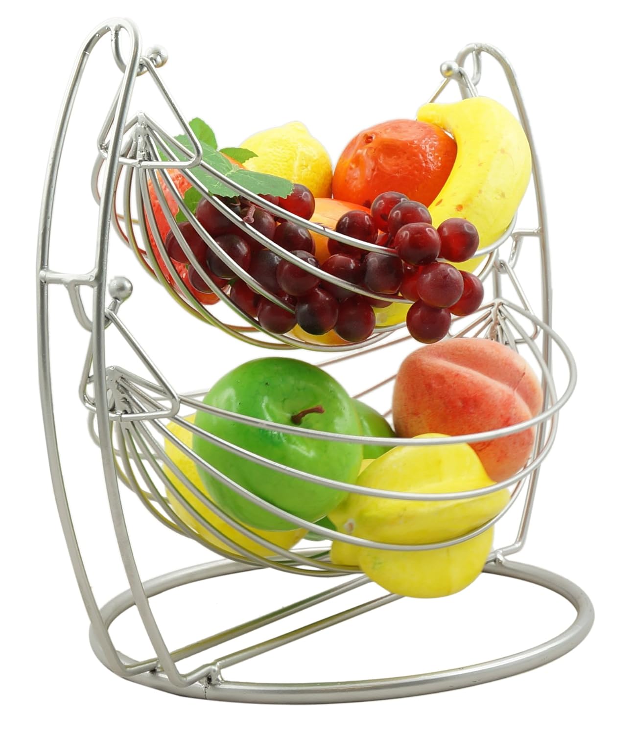 2 Tier Stainless Steel Fruit Basket Stand with Handle – Modern Kitchen Countertop Fruit Storage Rack for Fruits & Vegetables