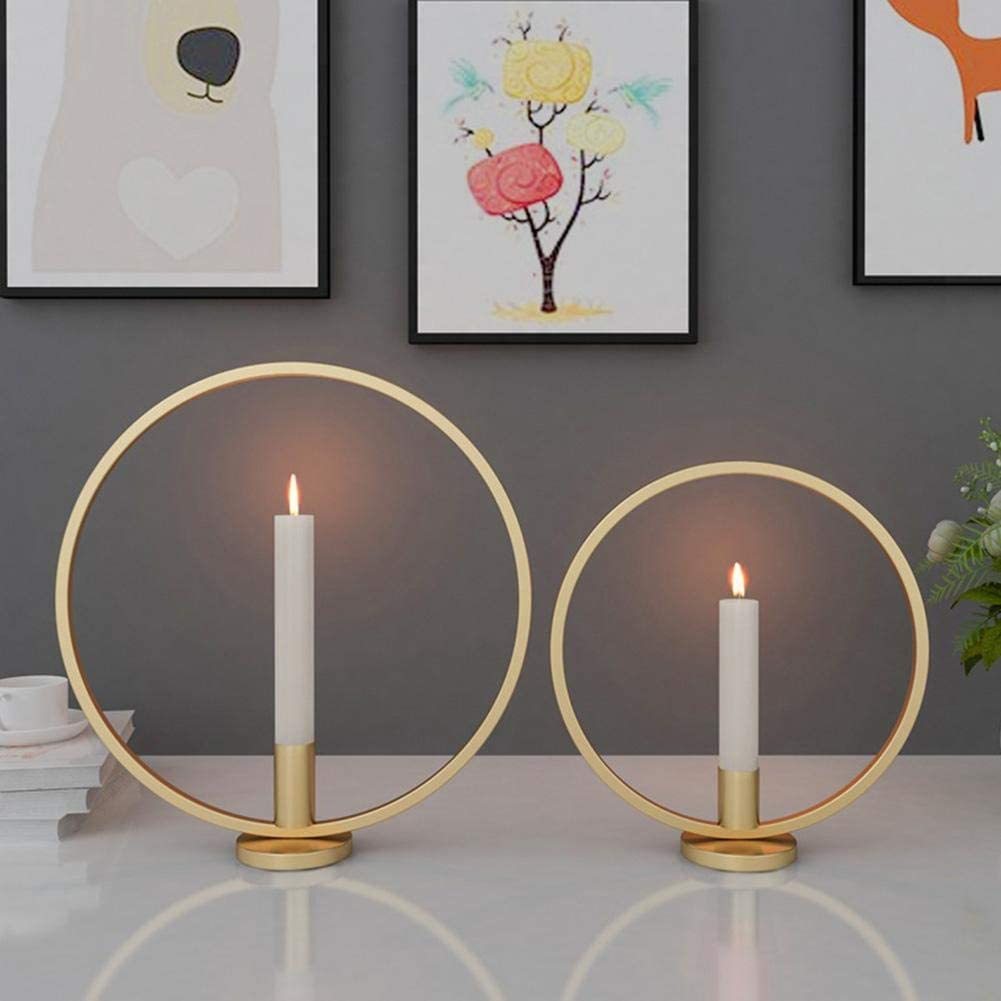 Round Metal Candle Stand Gold | Modern Ring Candle Holder for Home Decor, Table Centerpiece, Wedding Decoration | Iron Candlestick