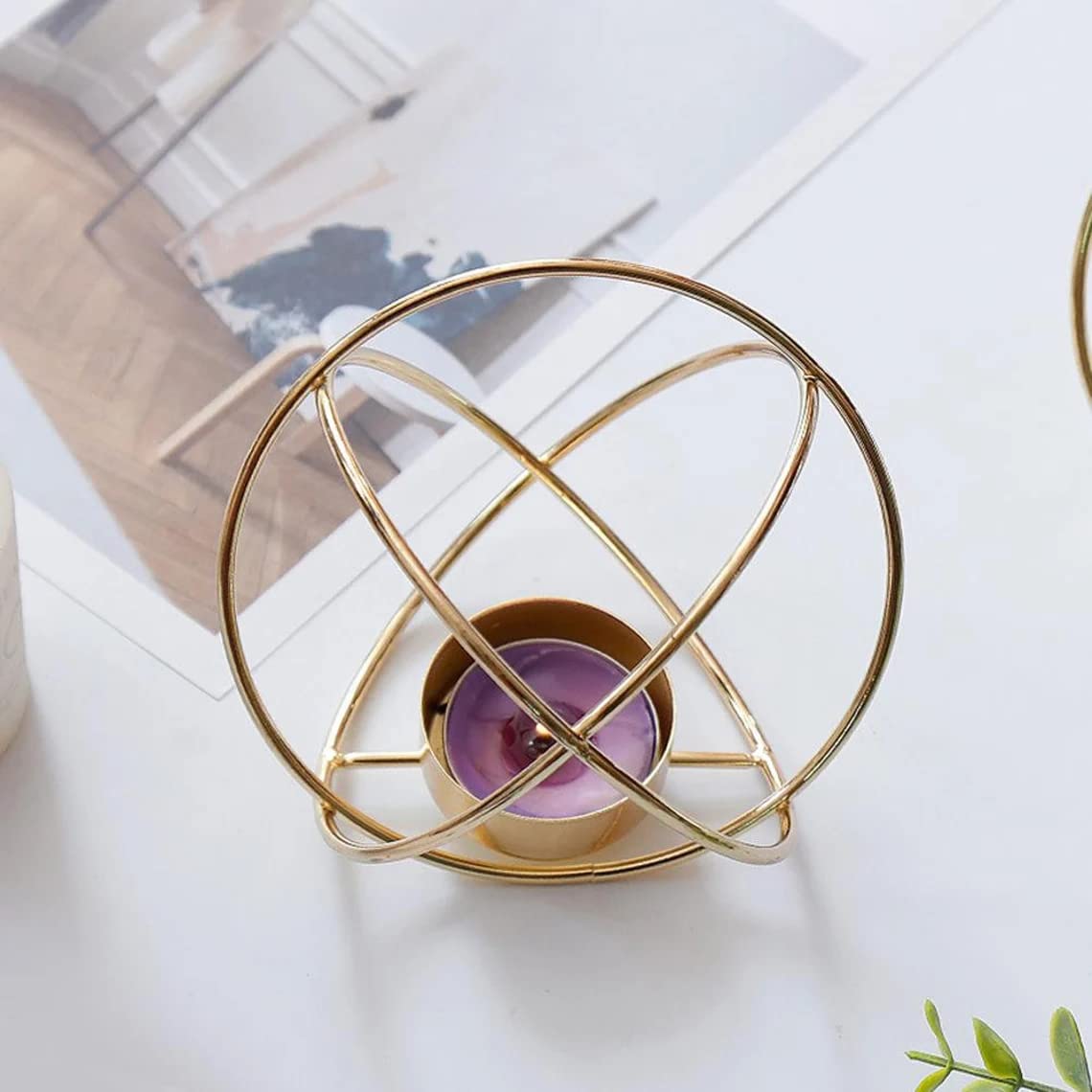 Modern Metal Candle Holder Gold | Round Abstract Tea Light Holder for Home Decor, Table Decoration, Wedding Centerpiece | Iron Candlestick