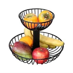 Metal Fruit Bowl Organizer| Wrought Iron Fruit Basket| Modern Rack| Layer Countertop for Kitchen-Dining Table| Decoration Fruit Holder