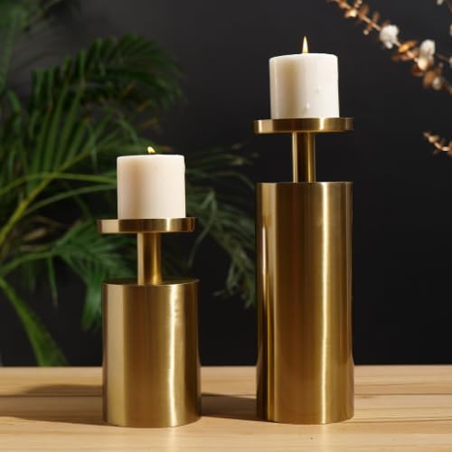 Modern Gold Metal Pillar Candle Stand Set | Decorative Candle Holder for Home Decor, Dining Table, Living Room, Wedding and Hotel Decoration